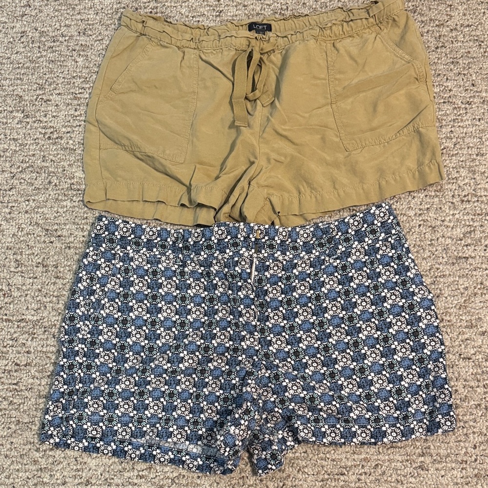 LOFT Tan and Blue Jean Shorts Set